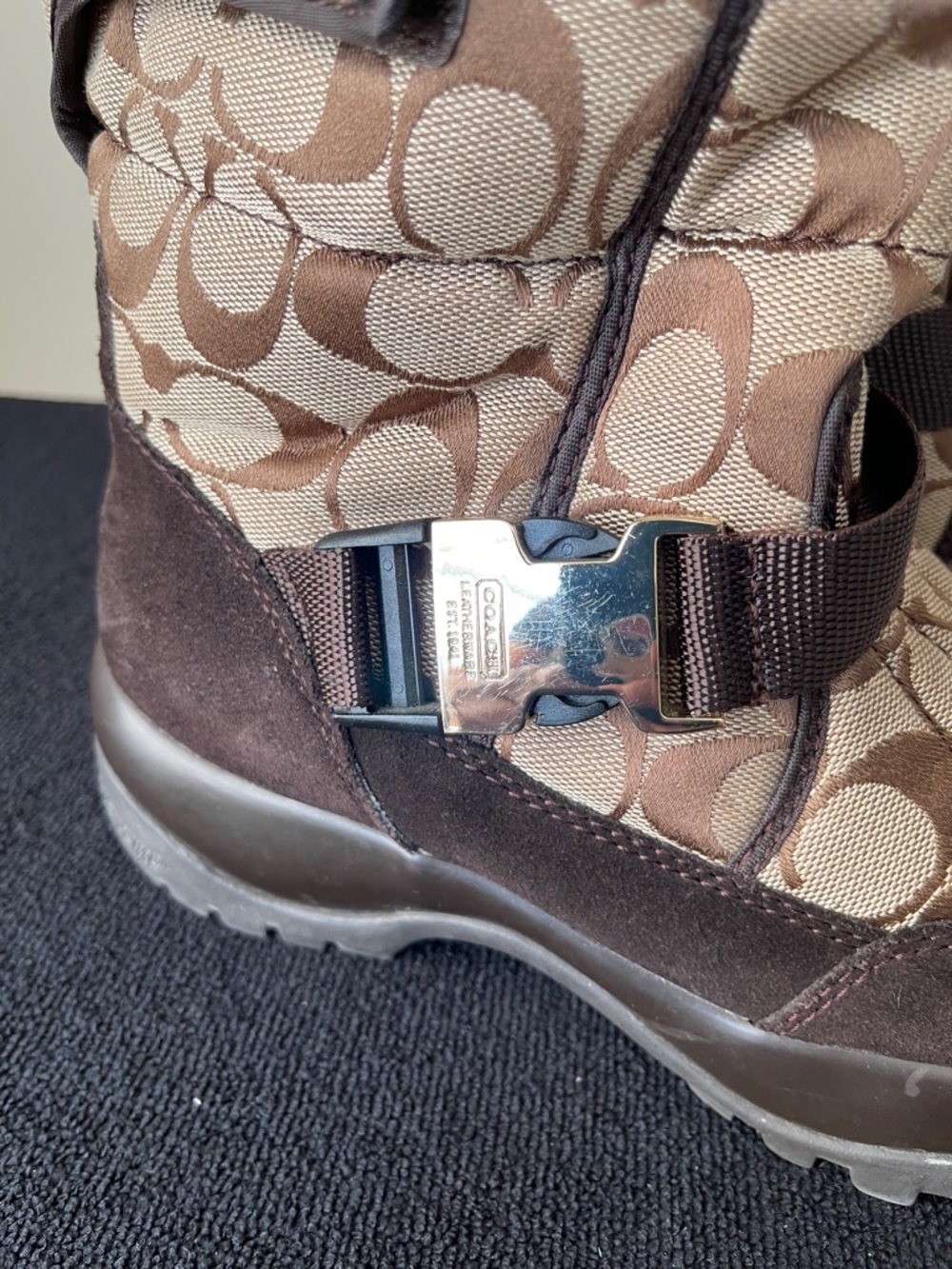 Coach Brown Signature Monogram Winter Boots with Dark Brown Trim - Picture 2 of 7